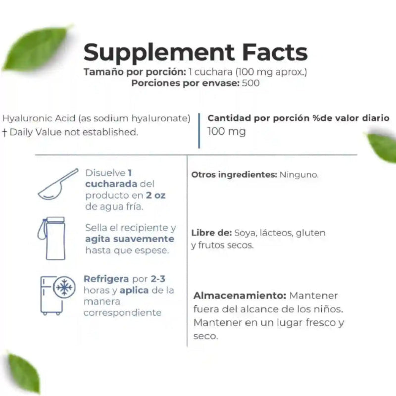 ¡PRODUCTO IMPORTADO 🇺🇲! HYDROSKIN - ÁCIDO HIALURÓNICO EN POLVO - FACIL DE PREPARAR