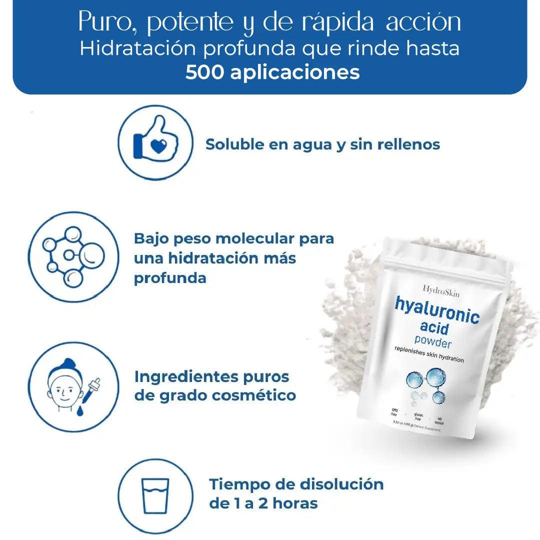 ¡PRODUCTO IMPORTADO 🇺🇲! HYDROSKIN - ÁCIDO HIALURÓNICO EN POLVO - FACIL DE PREPARAR